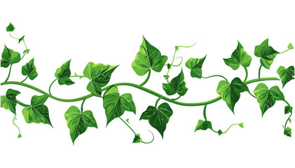 Vector Green Leaves Twisting Vine, Botanical Plant, Nature Illustration, Floral Design, Ivy Branch, Decorative Element, Isolated on White, Elegant Foliage, Jungle Theme, Organic Growth