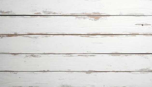 Weathered white shiplap wood planks background. Rustic coastal vibe. Elegant, worn edges, gentle distressing. Refined vintage look ideal for beach house, farmhouse interior design mockups home