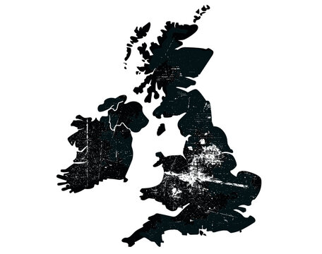Vector UK country map in grunge stamp style, United Kingdom silhouette isolated on transparent background, Great Britain emblem, vintage texture, British outline, retro map