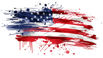 USA flag brush stroke vector, American flag grunge style, patriotic flag art, isolated on white or transparent PNG, stars and stripes illustration, Independence Day, national symbol