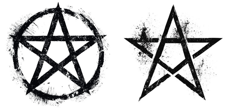 Unicursal hexagram vector, Star of Solomon symbol, grunge texture stamp, distressed emblem, mystical occult sign, sacred geometry, esoteric magic icon