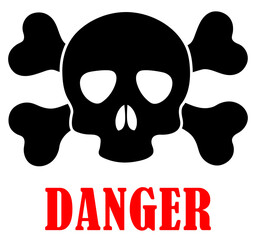 Skull bone and crossbones icon set collection on white background.  Hazard mark with bones. Danger emblem with skull. Human skull with crossed bones. Skeleton danger sign graphic. Vector illustration