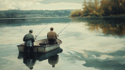 Bonding by the Water: Friends Casting Lines Together on a Serene Fishing Adventure