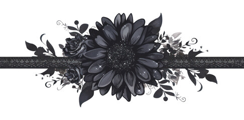 PNG Black sunflower art illustration graphics.