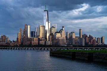Obraz premium New York City. NYC cityscape with skyscrapers. Panoramic of New York City skyline. Manhattan skyline. New York and Hudson River. Downtown NYC. New York skyscrapers. The business district.