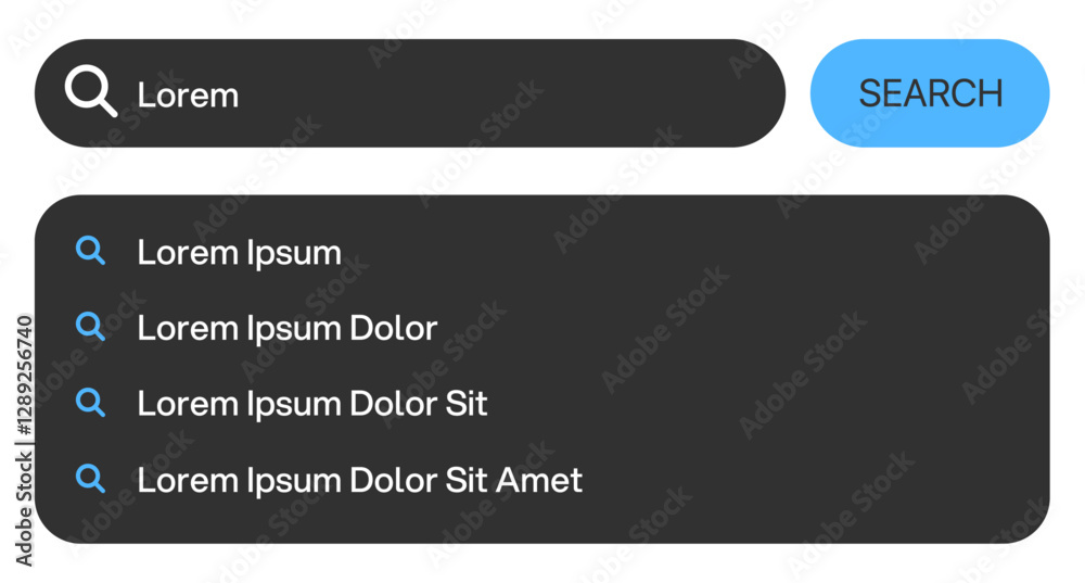 Aufkleber search bar ui. Internet browser search bar frame. Search engine for UI UX design and web browser template. Simple search bar as part of user interface design. Vector illustration.