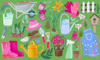 Spring Collection of cutest hand drawn gardening tools.