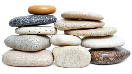 Fototapeta premium Natural stacked smooth stones in a balanced arrangement, ideal for meditation and decorative purposes. Perfect Any Project.