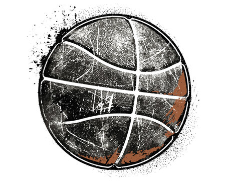 Worn basketball ball, retro illustration, distressed grunge texture, vintage sport stamp, stencil design, transparent background, basketball graphic, grunge art, retro sport logo