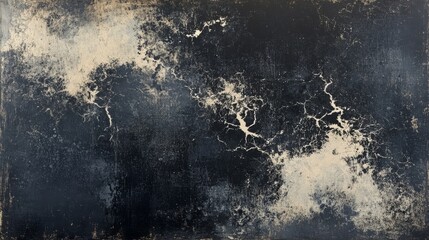 An abstract painting of a distressed textured black surface