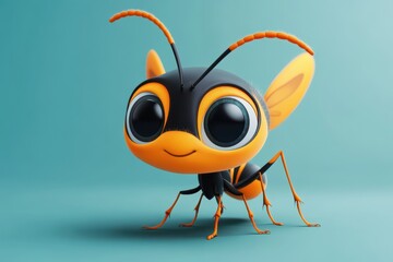 Obraz premium Adorable Cartoon Ant: A Whimsical Bug Character with Big Eyes and a Fun Personality