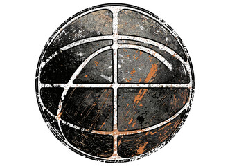 Worn retro basketball ball illustration, distressed grunge texture, vintage stamp, transparent background, stencil design, basketball art, retro sport logo, grunge texture,