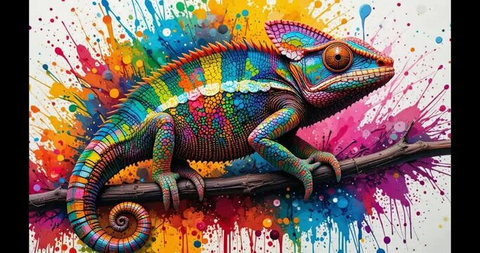 A chameleon with vibrant colors blending into its surroundings. 4k video