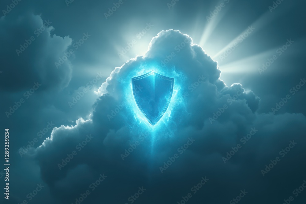 Poster a shield embedded within a cloud representing cloud security .