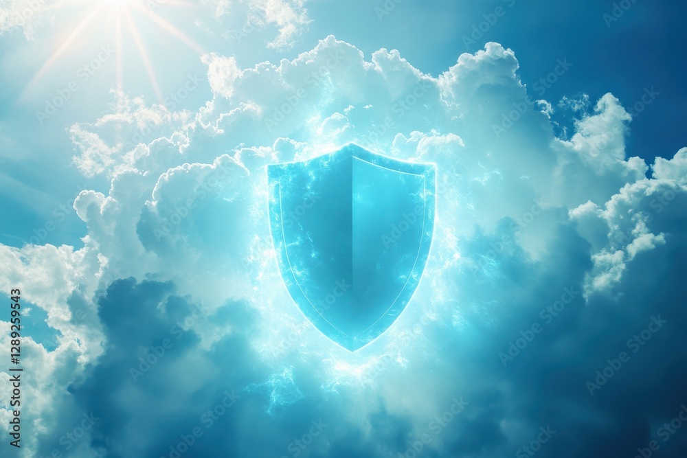 Poster a shield embedded within a cloud representing cloud security .