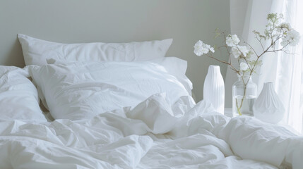 bed with white clean linen