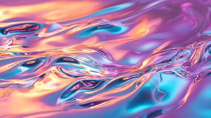 Obraz premium Iridescent liquid metal flowing with glowing reflections
