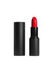 Elegant red lipstick in a sleek black case displayed on white or transparent background 