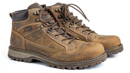 Brown Leather Boots on White Background