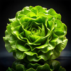 Obraz premium Green butterhead lettuce with dark background