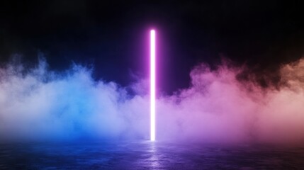 neon futuristic postcard, a futuristic postcard with neon-lit fog in soft blue and magenta, flowing dynamically, leaving the right side open for sleek text