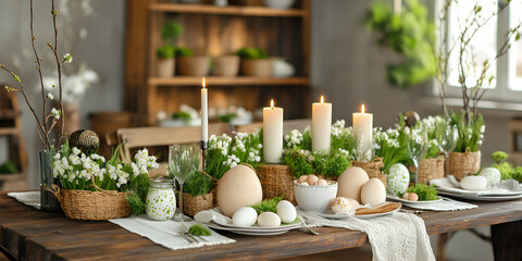 Elegant Easter Table Setting with Rustic Spring Decor
