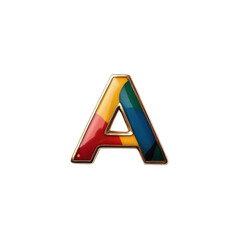 Geometric enamel pin with a letter “A”, polished and colorful, metal badge with retro style, transparent background