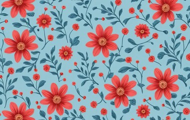 A close-up of a red flower with a blue pastel background