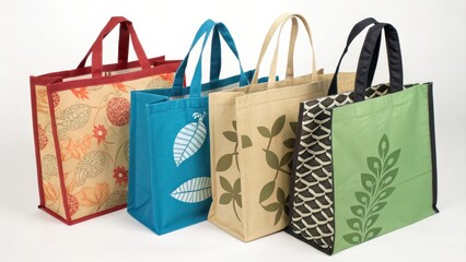 Jute Bags, Variety, Design, Isolated, White Background