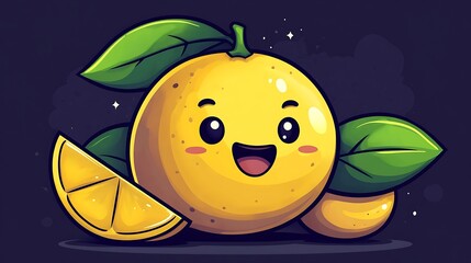 A cartoon isolated vector of a smiling lemon with a slice.