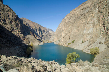 The Third Lake Gushor from the Seven lakes  in the narrow Shing River gorge of Fan Mountains, Tajikistan, Asia © isabela66