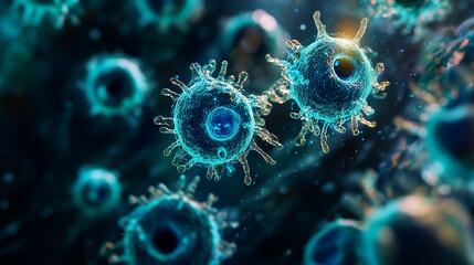 Microscopic view of colorful microorganisms displaying intricate structures in a vibrant aquatic environment