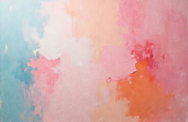 Fototapeta premium Abstract oil acrylic painting on canvas. Pink pastel colors create calm modern texture. Brushstroke wall grunge beige background spots and stains. Contemporary style wall decor.