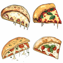 Delicious Italian pizza and calzone with melted cheese and toppings