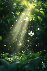 Flowers in fresh green Spring woods.