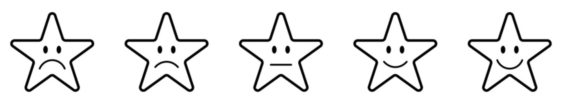 Rating emoji set with stars. customer feedback. Five-star rating emoji icon set. Emoji feedback scale with stars. Rating emoji. emoji, icon, vector, rating, feedback, vector.