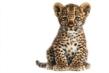 Fototapeta premium Isolated Young Leopard Cub with Captivating Gaze
