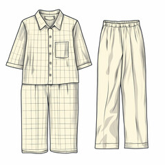 Comfortable pajamas featuring button up top and matching pants in grid pattern