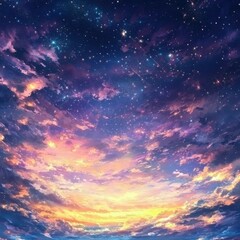 
Heavenly star falls: Captivating anime sky wallpaper in digital art style, background with space