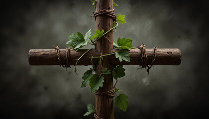 Thorny vine wrapped around wooden staff, powerful symbolism