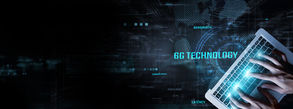 6G Technology: Businessman data analysis for performance and ultra-fast connectivity, low latency, AI-driven networks, and next-generation communication.