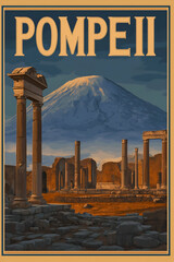 Travel Poster of Pompeii. Italy Cityscapes art.