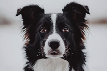 Fototapeta premium Beautiful Border Collie with Striking Eyes on a Plain White Surface