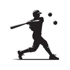 man swinging baseball bat silhouette vector illustration
