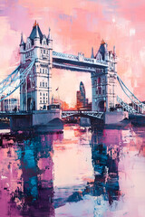 Travel Poster of Tower Bridge. London Landmark Art.