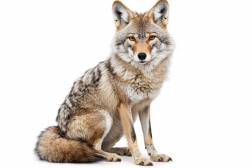 Fototapeta premium Lone Coyote Displaying Intact Winter Coat on White