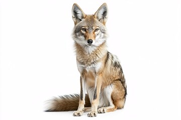 Fototapeta premium Majestic Coyote with Thick Plush Pelt against White Background