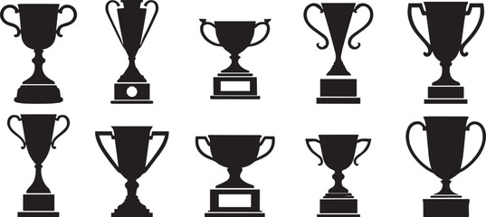 Trophy cup icon cullection vector set sketch of trophys. Victory symbol. Flat graphic illustrations isolated on white background