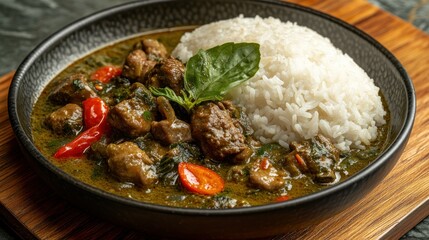 Green curry chicken rice restaurant dish