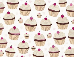 カップケーキ、イラスト、パターン、背景、テクスチャ、お菓子